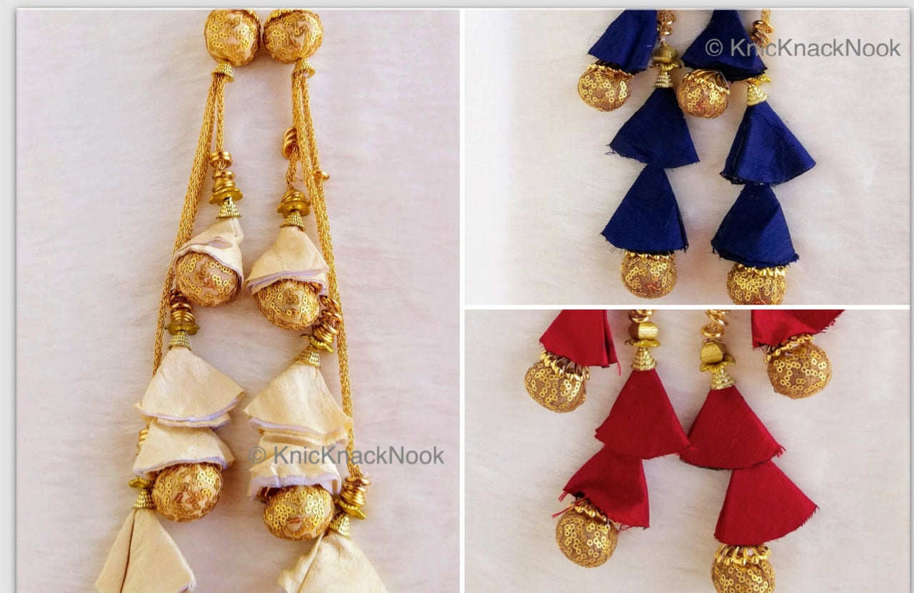 Beige / Blue / Red And Gold Sequins Tassels, Bridal Tassels, Decorative Tassels