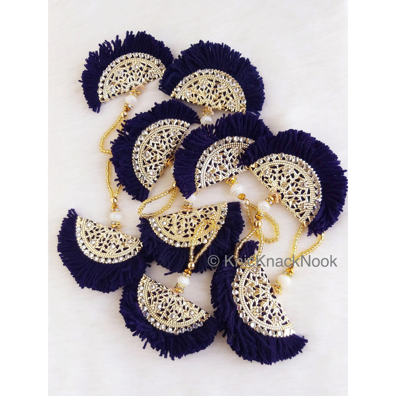 Fan Tassels With Silver and Gold Filigree Embellishments, Wool Tassels, Embellishments