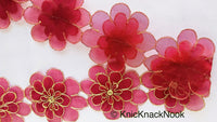 Thumbnail for Blue / Pink / Red And Gold Layered Flowers, Cut work Tissue Trim, 3-D Flower Trim