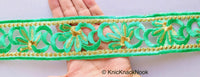 Thumbnail for Green / Red / Beige And Gold Floral Embroidery Trim, Floral Trim, Cut Work One Yard Lace Trim