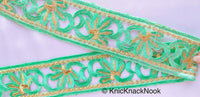 Thumbnail for Green / Red / Beige And Gold Floral Embroidery Trim, Floral Trim, Cut Work One Yard Lace Trim