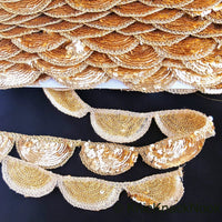 Thumbnail for Gold Scallop Trim Embroidered With Beaded Gold Sequins, Approx. 30mm Wide - 210119L450