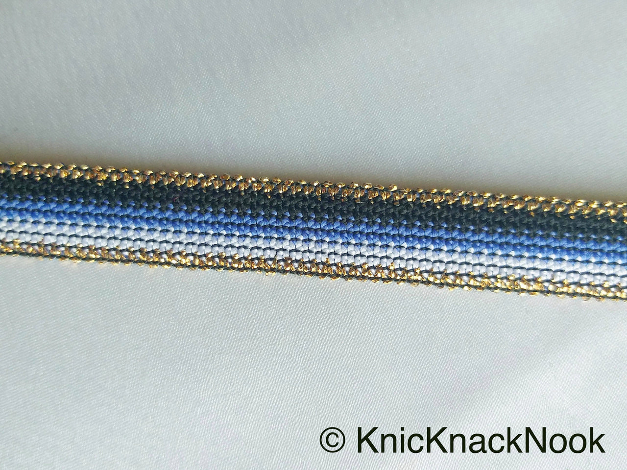 Black, Blue, White And Bronze Thread Lace Trim
