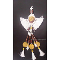 Thumbnail for White Tassels With White Acrylic And Brown Wood Button In Kundan Stones, Wood Beads, Pearls