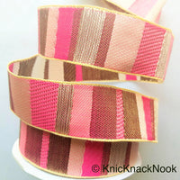 Thumbnail for Pink, Beige And Antique Bronze Embroidered Lace Trim, Stripes Trim
