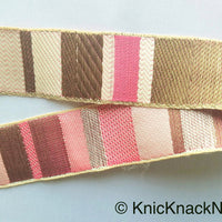 Thumbnail for Pink, Beige And Antique Bronze Embroidered Lace Trim, Stripes Trim