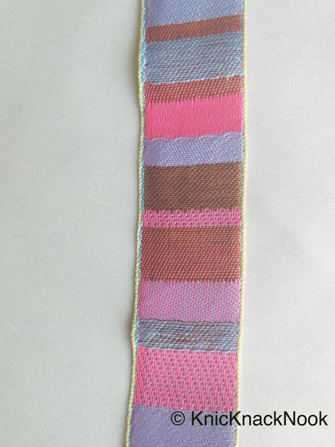 Purple, Pink And Antique Bronze Embroidered Lace Trim, Stripes Trim
