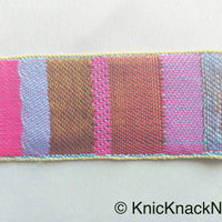 Thumbnail for Purple, Pink And Antique Bronze Embroidered Lace Trim, Stripes Trim