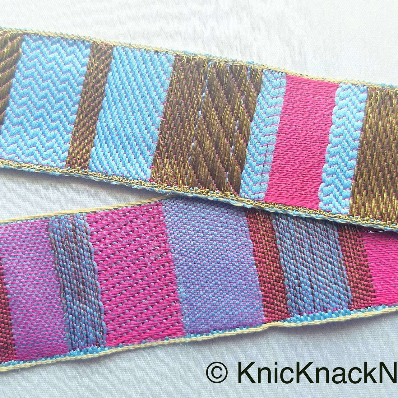 Purple, Pink And Antique Bronze Embroidered Lace Trim, Stripes Trim