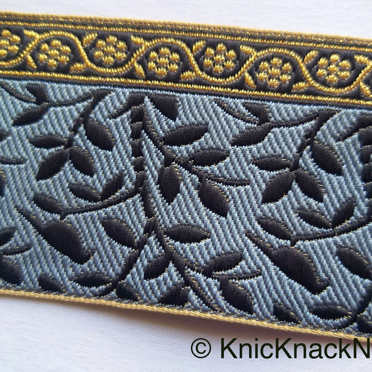 Grey / Red, Black And Gold Embroidered FloralTrim With Leaves, Approx. 56mm wide - 210119L37/38
