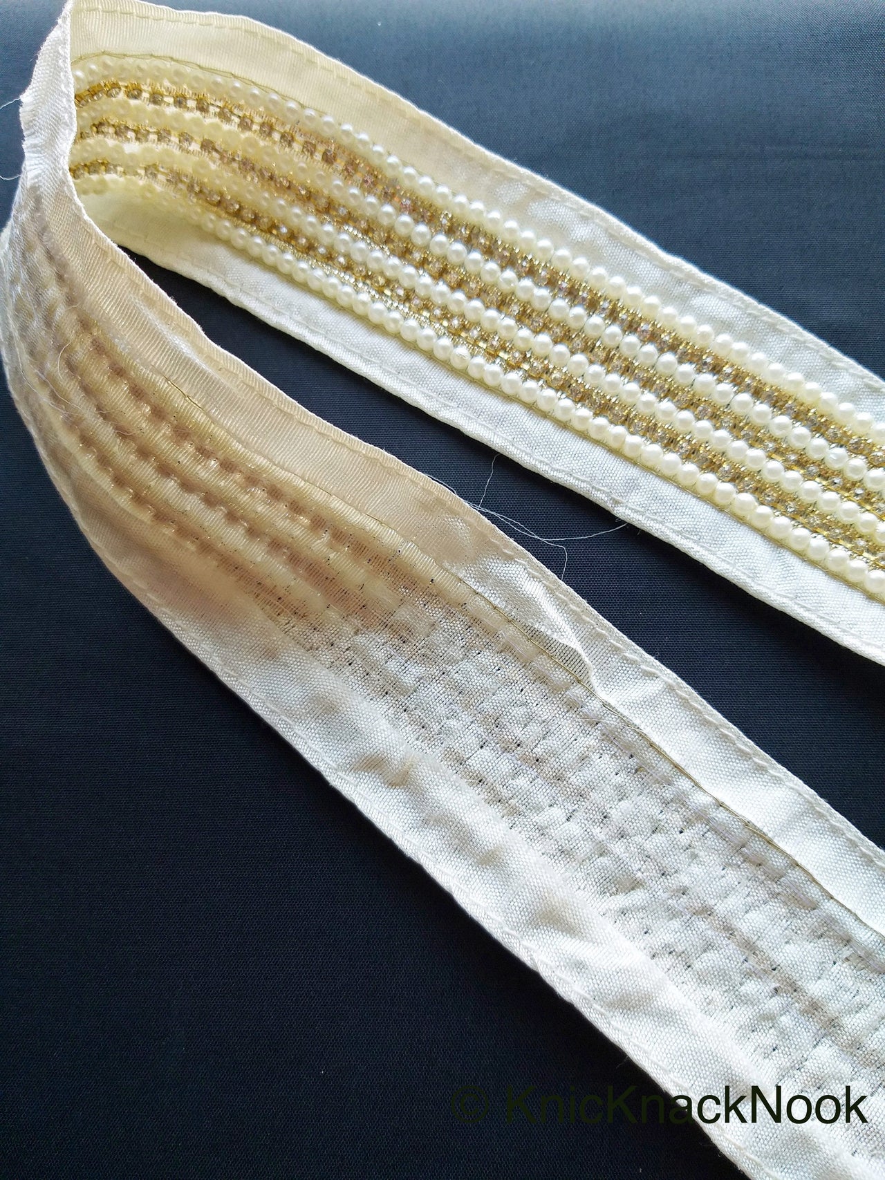 Off White And Gold, Superior Quality Rhinestone And Pearl Trim, Wedding Trim