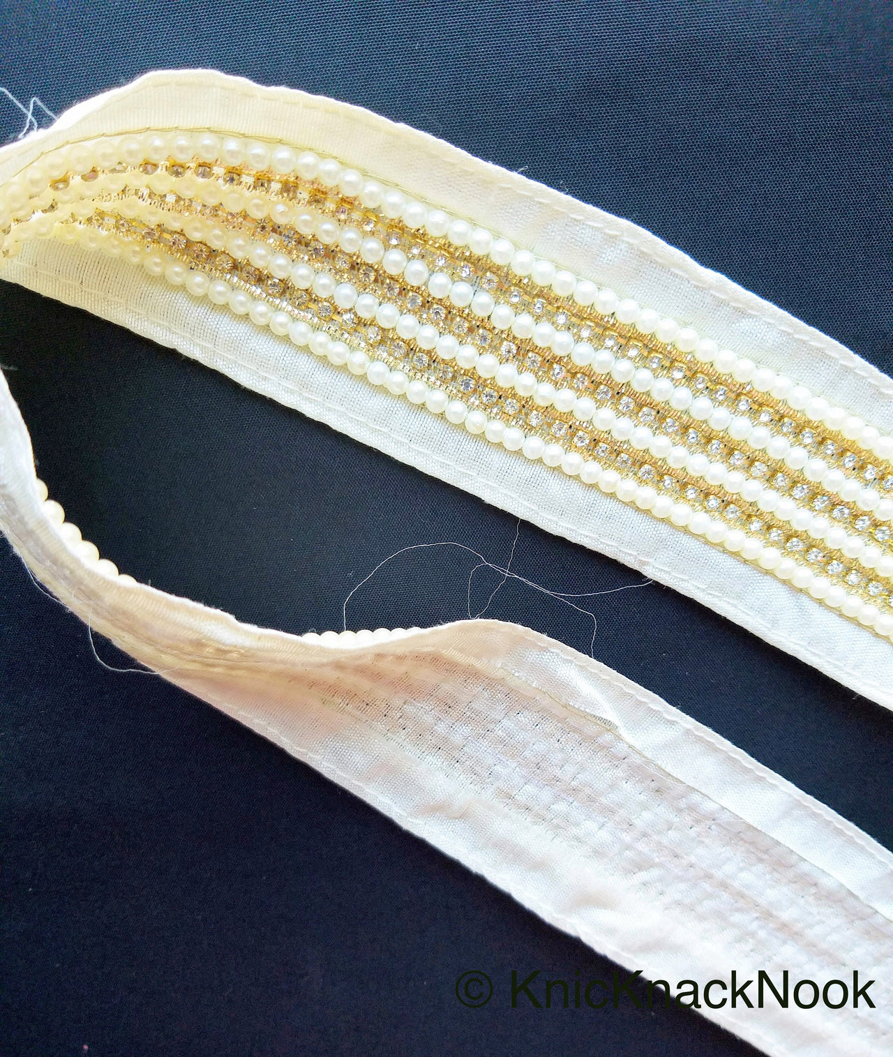 Off White And Gold, Superior Quality Rhinestone And Pearl Trim, Wedding Trim