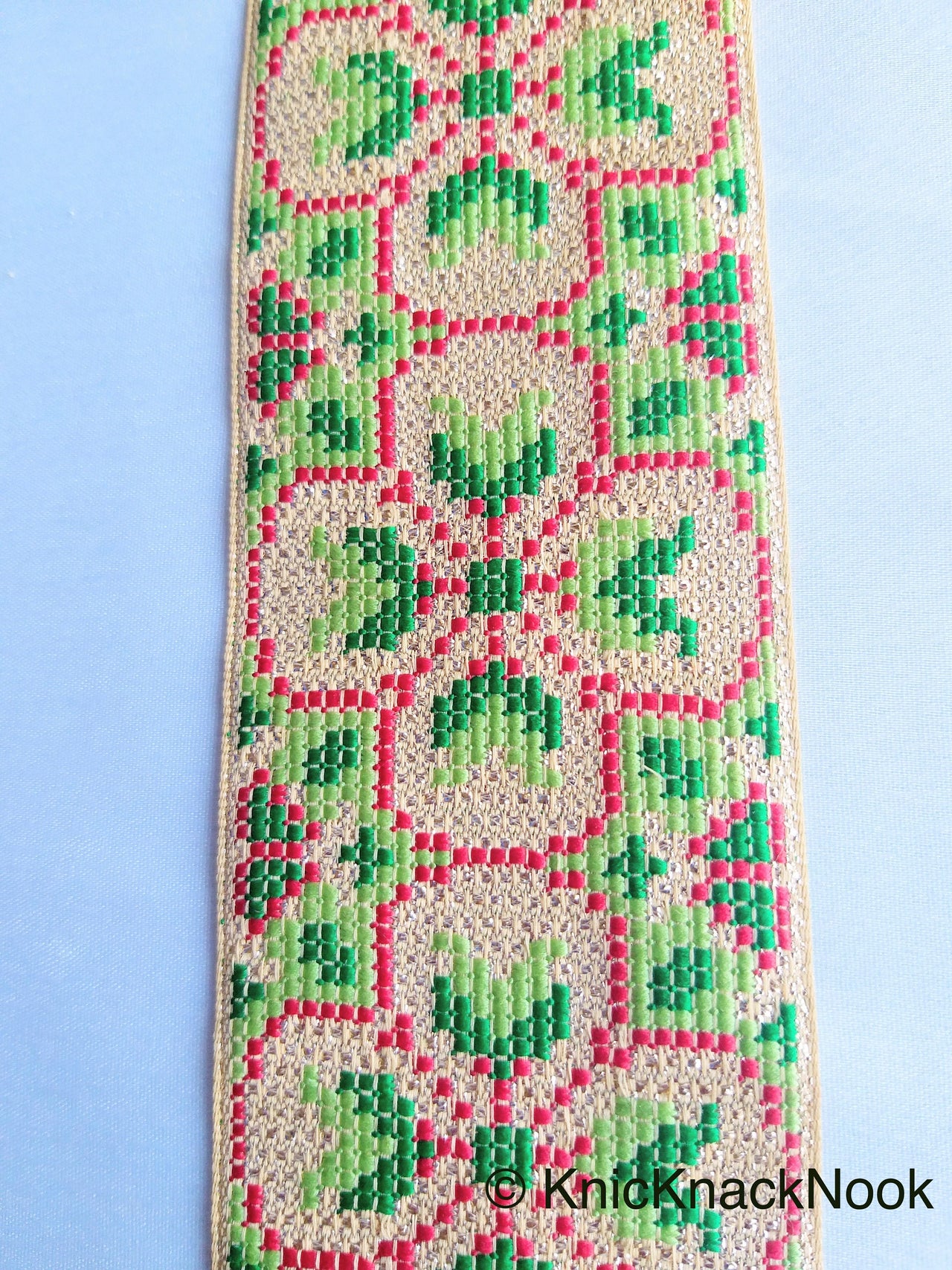 Green Metallic Floral Trim, , Indian laces