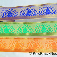 Thumbnail for Orange / Green / Blue And Bronze Embroidered Trim, One Yard Trim, Jacquard Trim