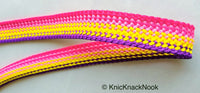 Thumbnail for Pink, Yellow And Purple Thread Lace Trim, Basket Weave