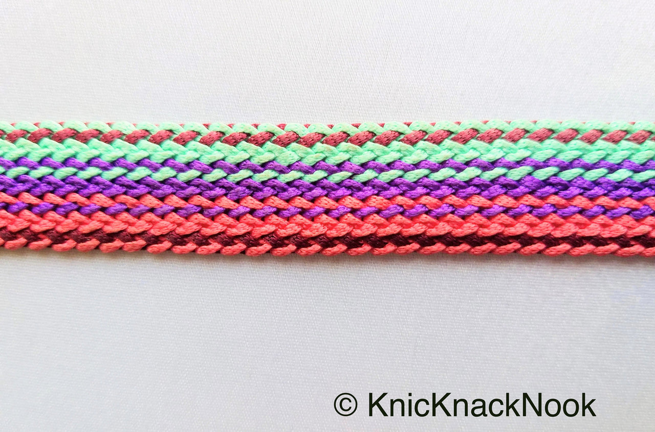 Pink, Blue And Purple Thread Lace Trim, Basket Weave
