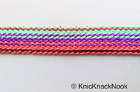 Thumbnail for Pink, Blue And Purple Thread Lace Trim, Basket Weave