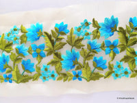 Thumbnail for Gold Sheer Tissue Fabric Trim With Embroidered Turquoise / Red / Dark Blue / Pink / Blue / Orange & Green Flowers,