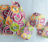 Thumbnail for Orange, Purple, Green And Silver Floral Embroidery Trim