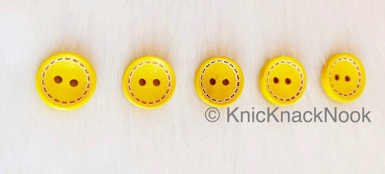 Yellow Round Wood Buttons