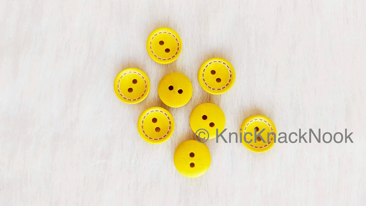 Yellow Round Wood Buttons