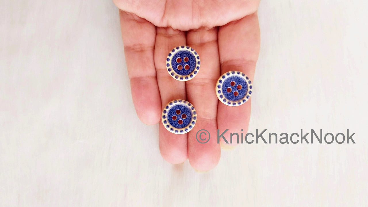 Blue / Red And Beige Round Wood Buttons