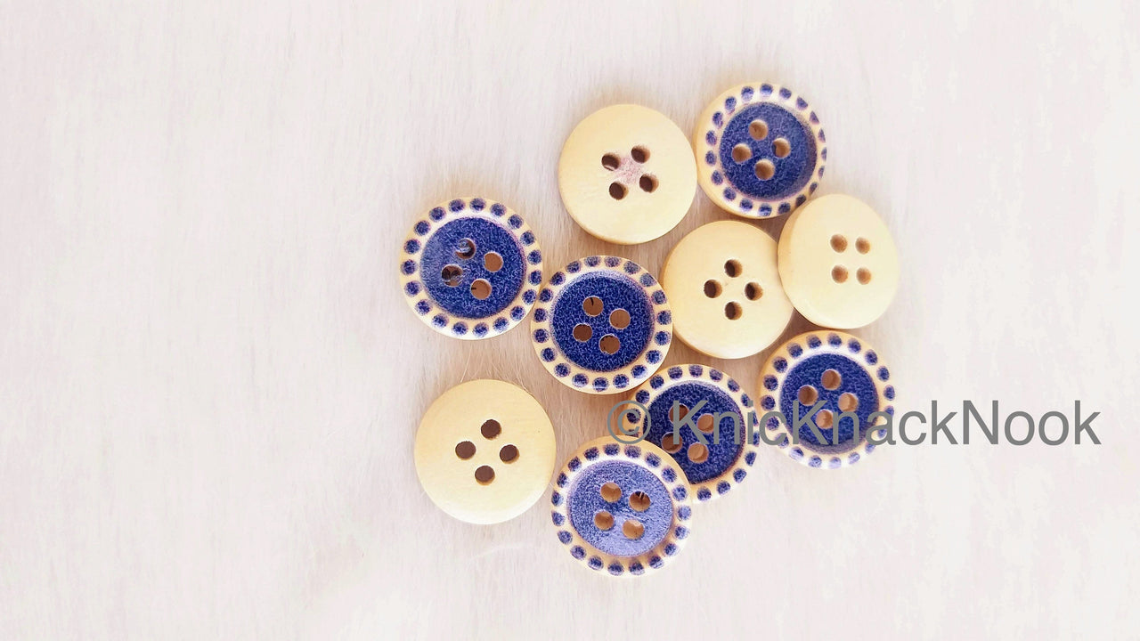 Blue / Red And Beige Round Wood Buttons