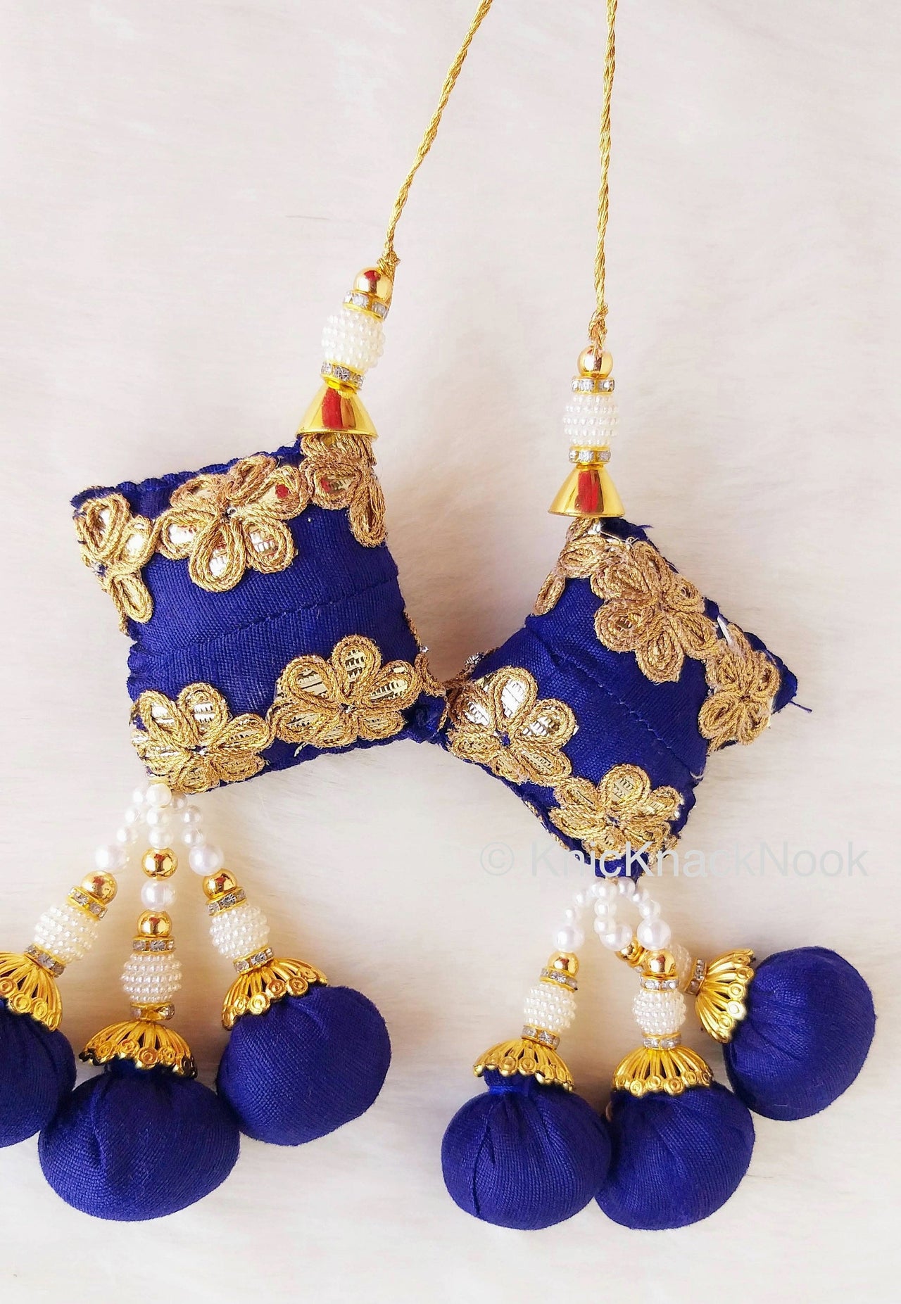 Art Silk Fabric Tassel With Antique Gold Embroidery & Beads, Wedding Lehenga, Dress Blouses, Indian Embellishment