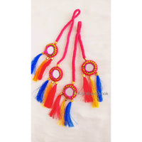 Thumbnail for Pink / Blue Braid With Pink / Green, Yellow and Blue Tassels with Mirror Embellishments,Bohemian Tassels