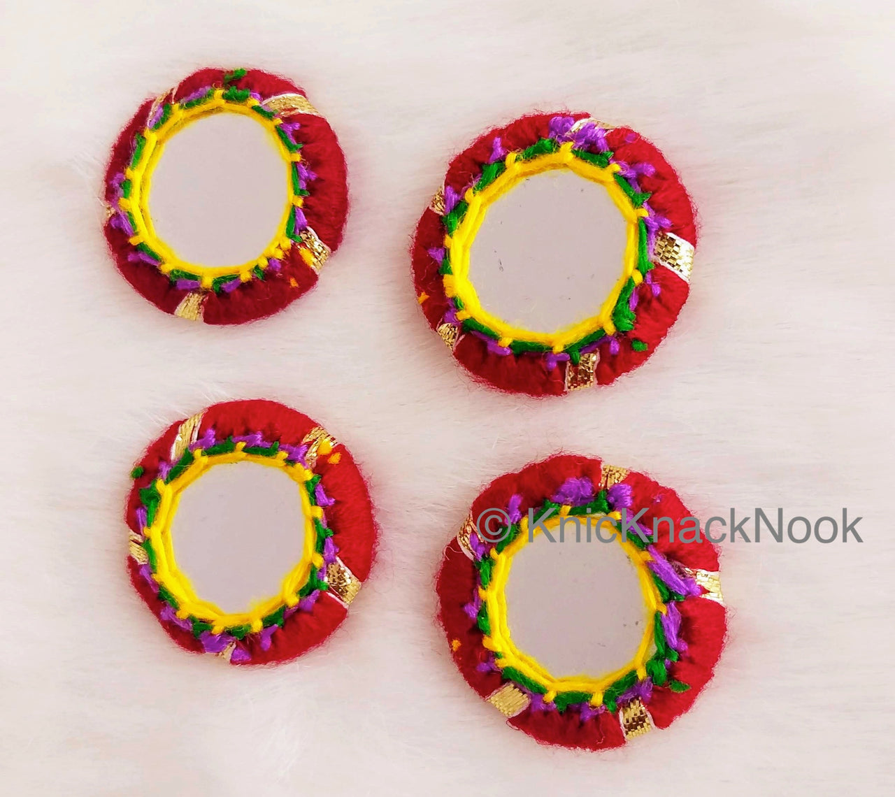 Circle Shaped Mirrored Applique, Two sided Mirrors, Bohemian Applique