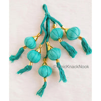 Thumbnail for Beige / Green / Pink Cotton Fabric Balls Bunch Tassels, Latkan, Embellishments