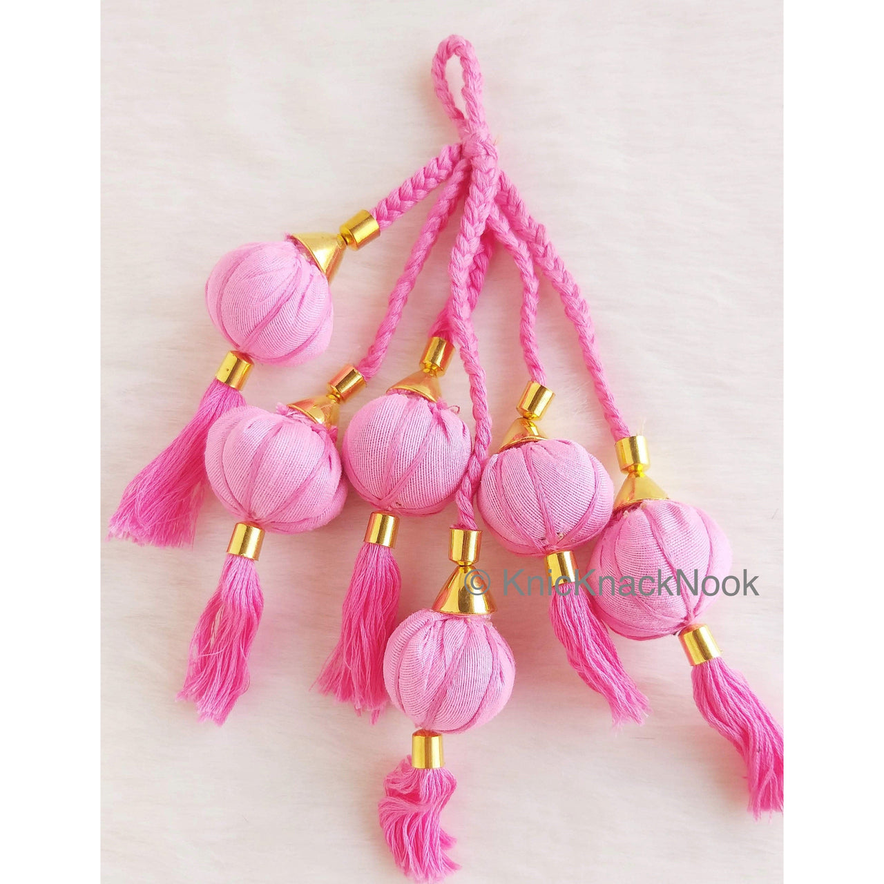 Beige / Green / Pink Cotton Fabric Balls Bunch Tassels, Latkan, Embellishments