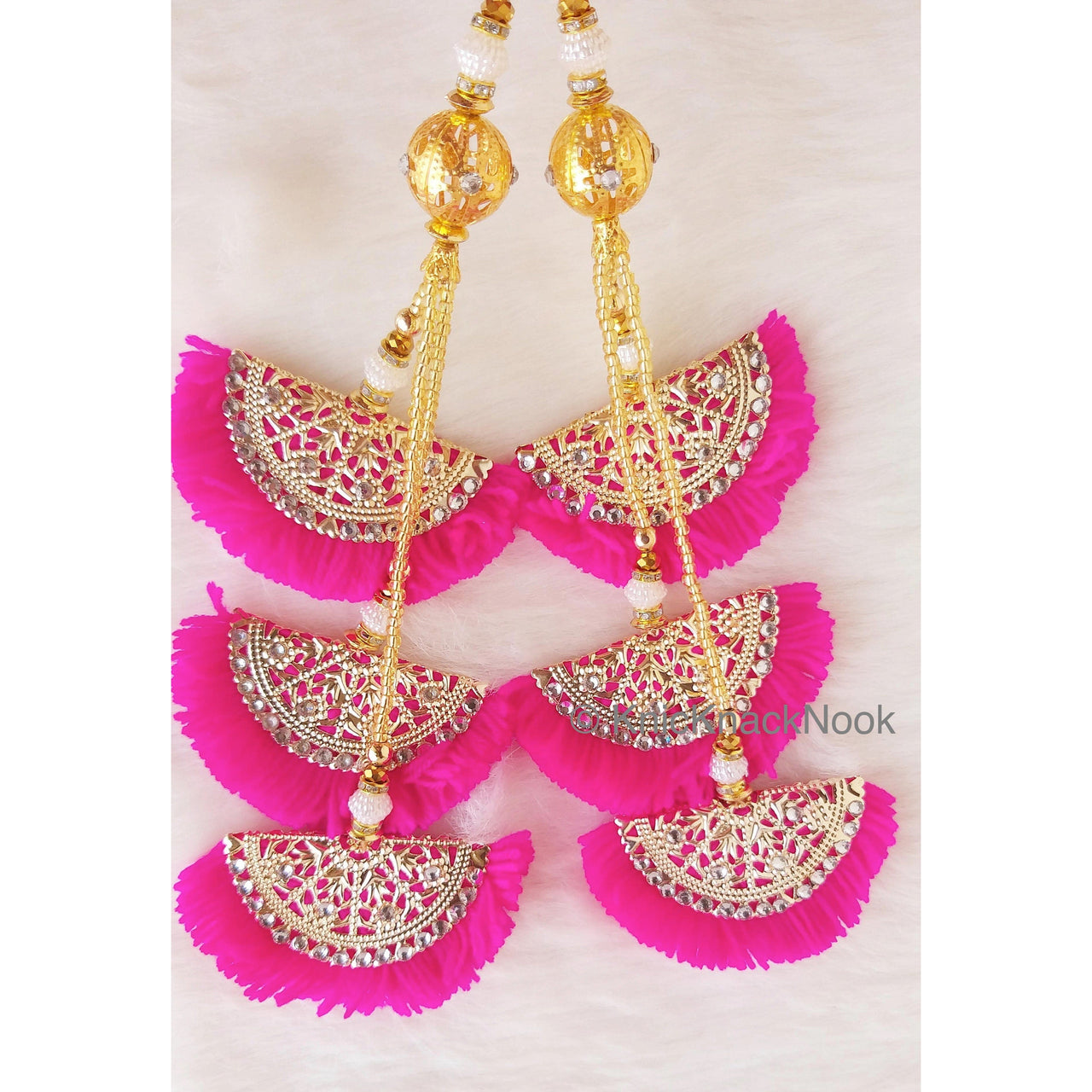 Blue / Pink Fan Tassels With Silver and Gold Filigree Embellishments, Wool Tassels, Embellishments