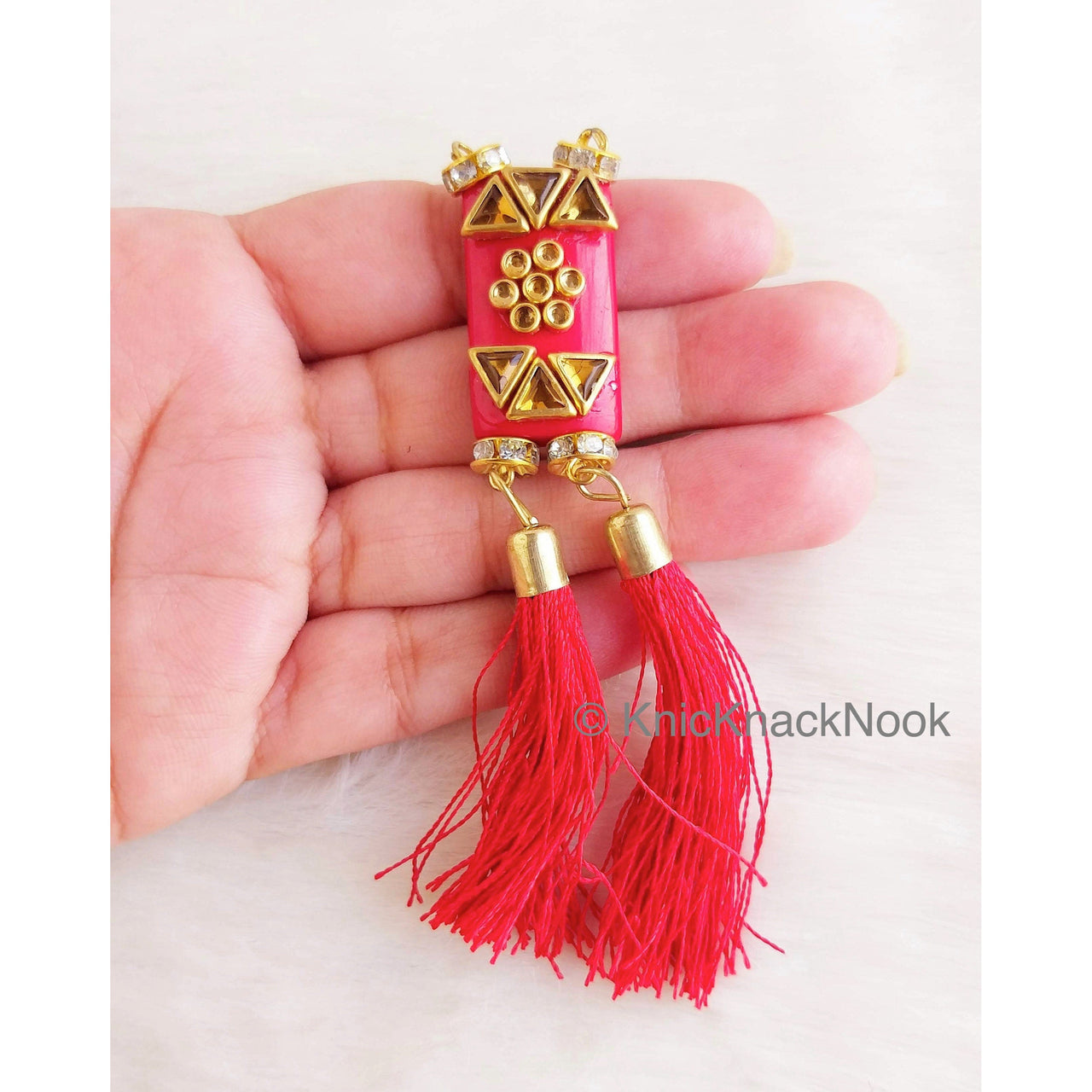 Red Buttons with Kundan Beads And Tassels, Indian Tassels, Wedding Supplies