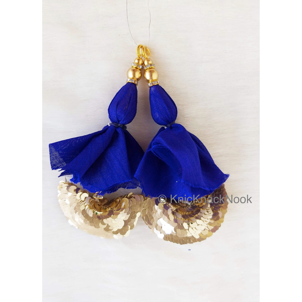 Red / Blue Art Silk Latkan Embellished With Gold Sequins And Beads, Bridal Tassels, Decorative Tassels