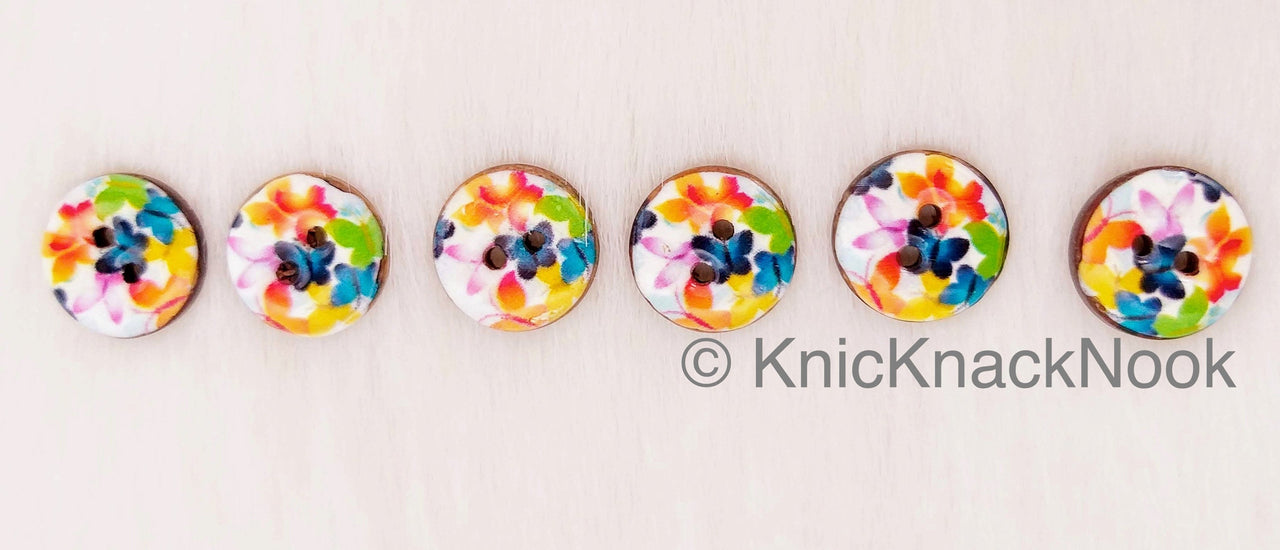 Butterflies Print Multicoloured Round Wood Buttons