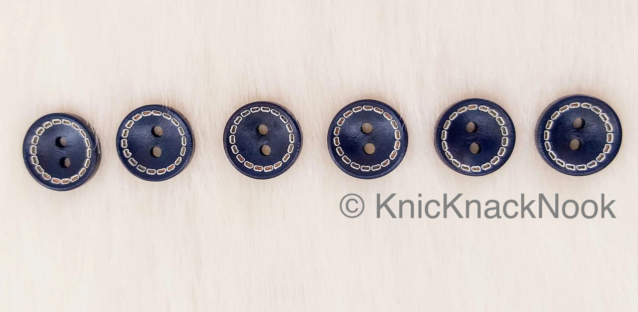 Blue And White Round Wood Buttons