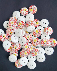 Thumbnail for Red And Yellow Floral Print Round Wood Buttons