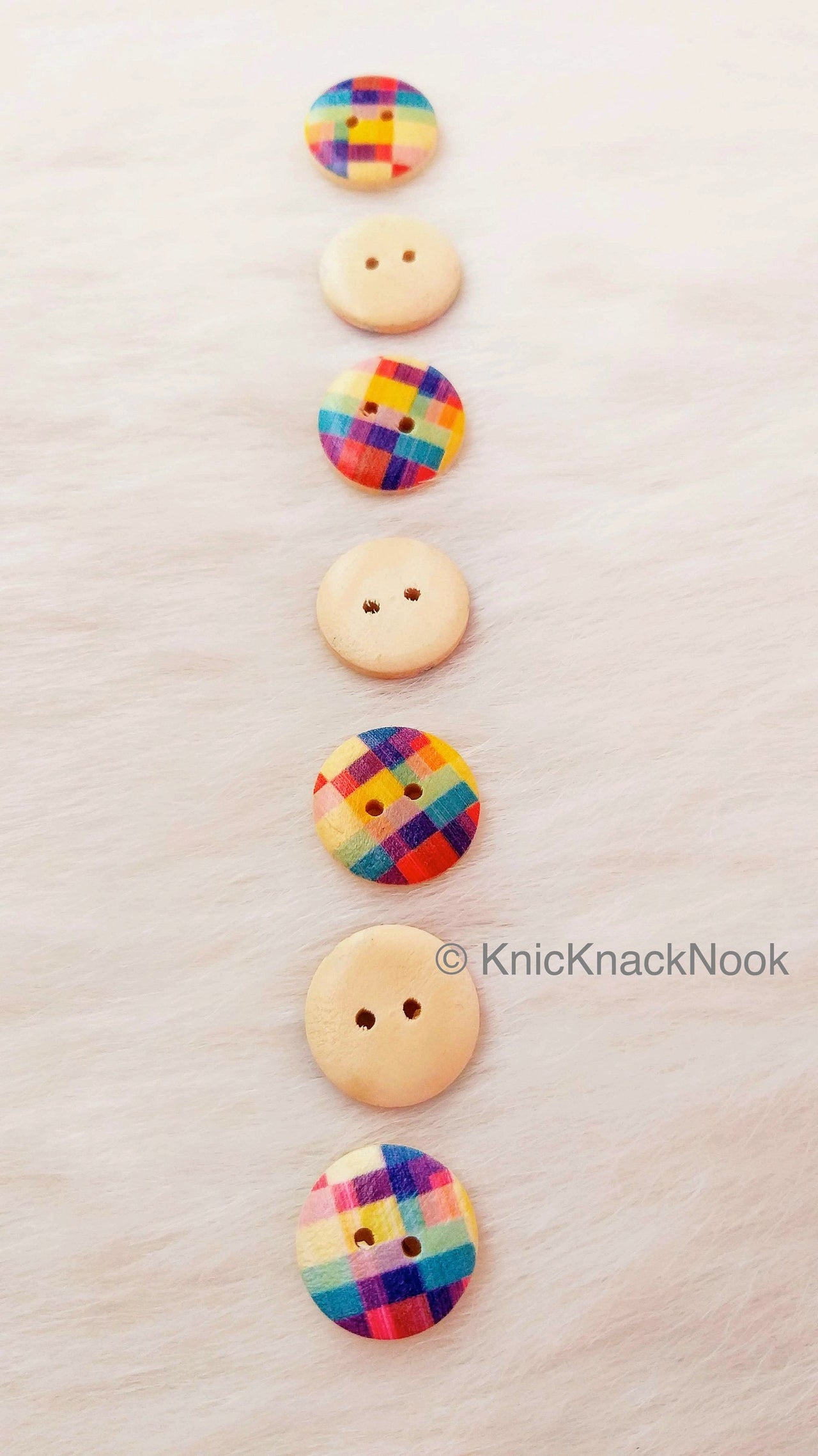 Chequered Print Multicoloured Round Wood Buttons
