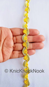 Thumbnail for Shimmering Gold And Blue / Yellow / Coral Thread Floral Lace Trim,  Rose Trim, Flower Roses