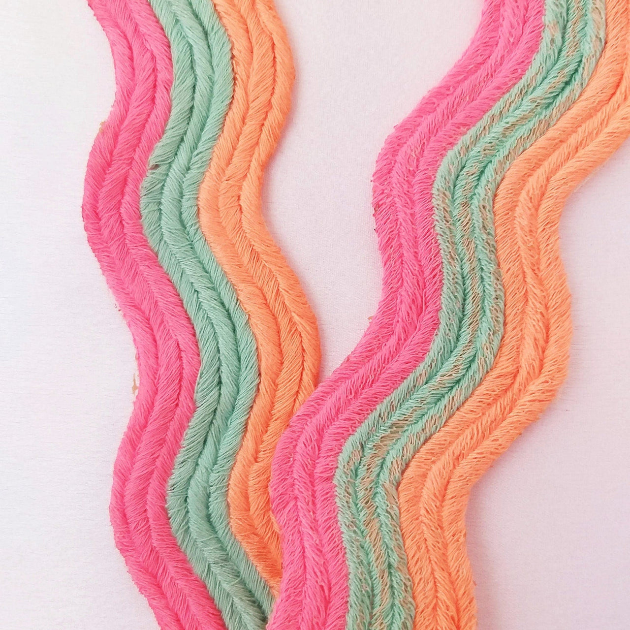 Wave Pattern Trim, Cotton Embroidered Trim, Pink