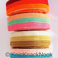 Thumbnail for Pink, Blue And Yellow Thread Stripes Trim, Cotton Embroidered Trim