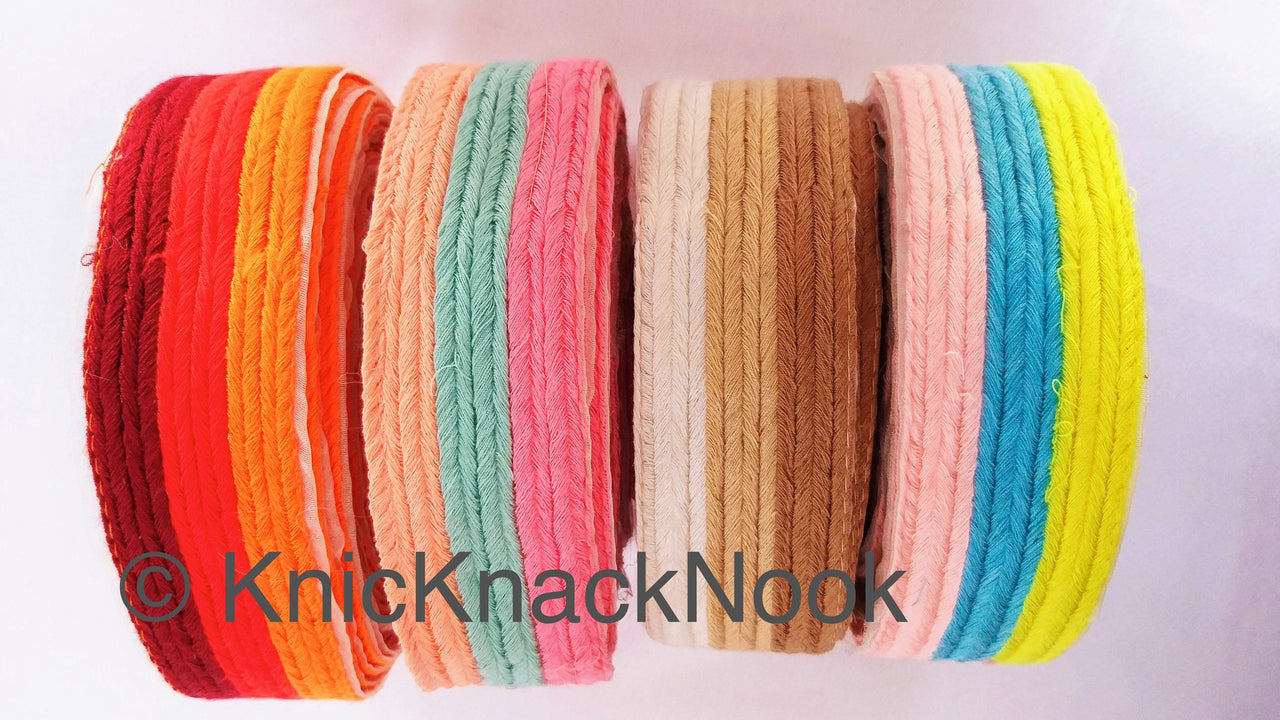 Pink, Blue And Yellow Thread Stripes Trim, Cotton Embroidered Trim
