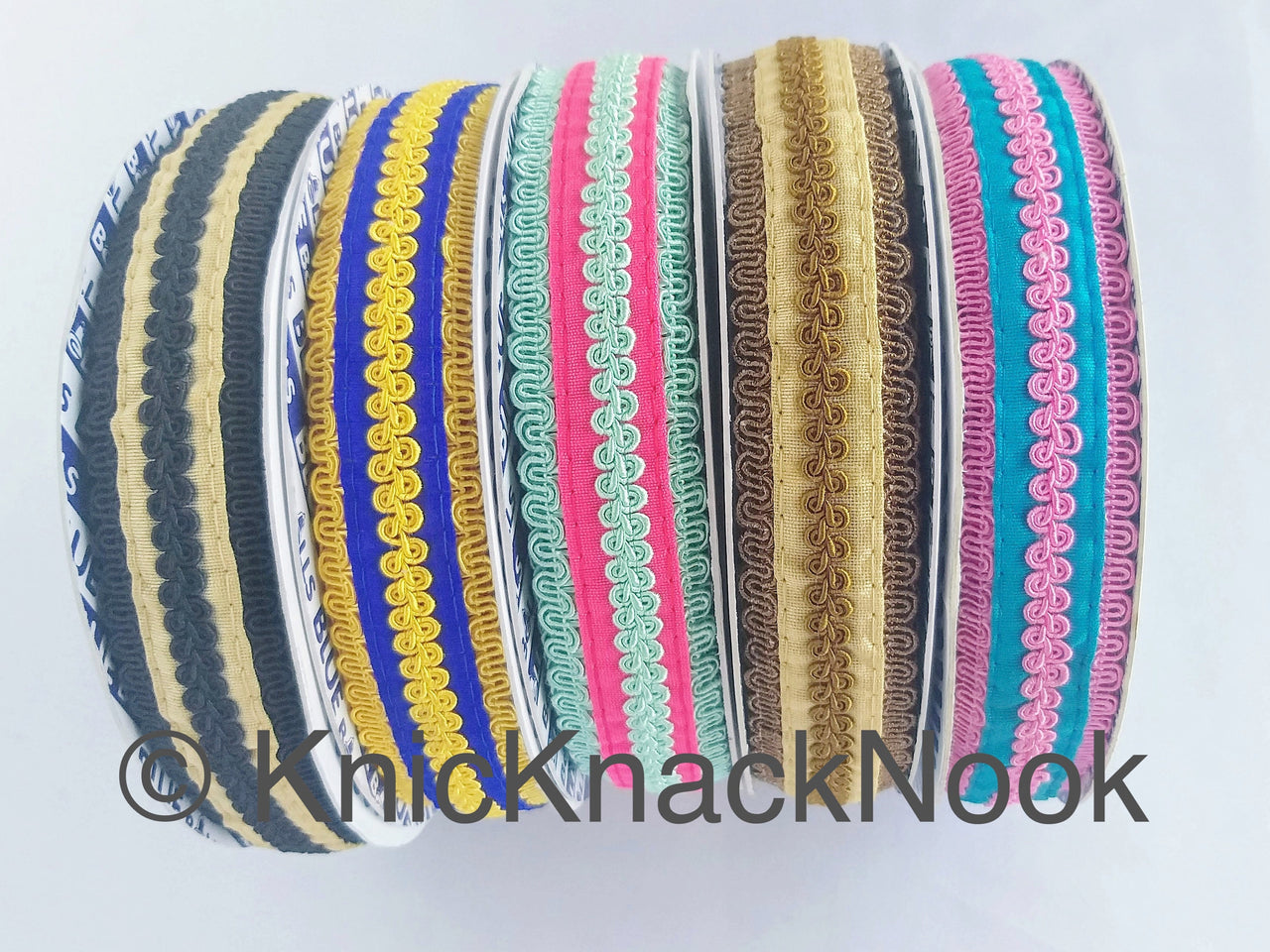 Fabric Trim With Brown / Black / Yellow / Green / Pink Thread Embroidery, Embroidered Lace Trim, 28mm wide