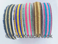 Thumbnail for Fabric Trim With Brown / Black / Yellow / Green / Pink Thread Embroidery, Embroidered Lace Trim, 28mm wide