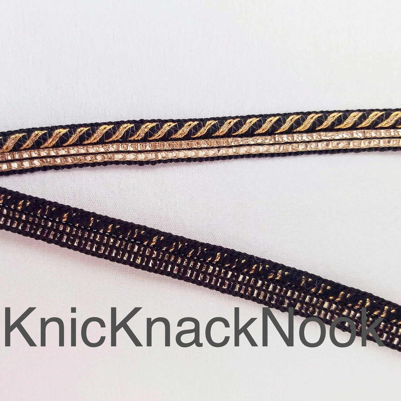 Wholesale Royal Blue / Black And Gold Stripes Piping Cord trim With Glitter Gold Piping, Approx. 10 mm wide, 9 Yards Trim