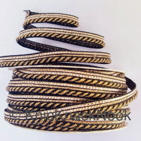 Thumbnail for Royal Blue / Black And Gold Stripes Piping Cord trim With Glitter Gold Piping, Approx. 10 mm wide, One Yard Trim