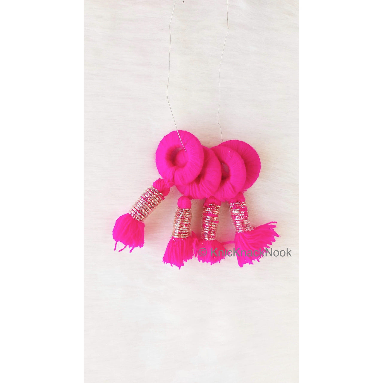 Fuchsia Pink / Brown Threaded Ring Tassels, Zardosi Dangle Tassel, Indian Latkans
