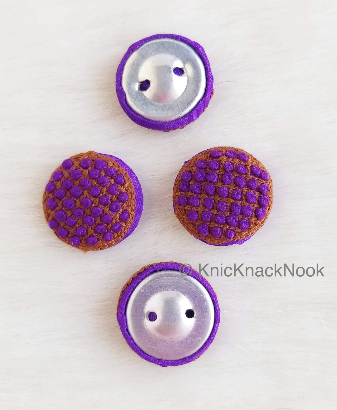 Purple / Blue And Brown Embroidered Buttons