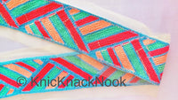 Thumbnail for Beige Net With Blue, Red, Cyan And Coral Pink Embroidery